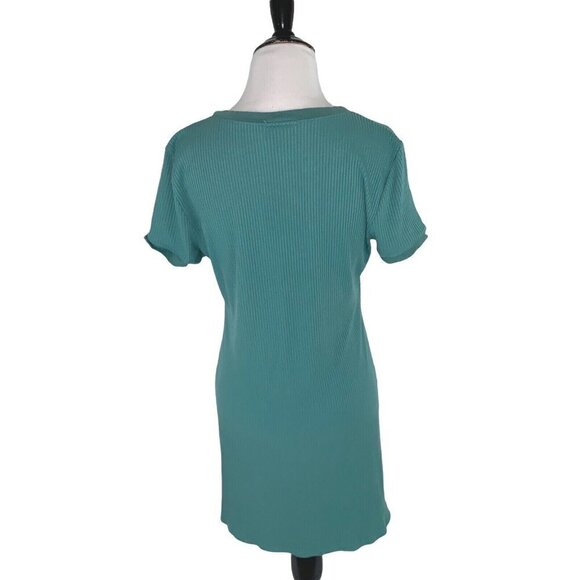 ModCloth Women's L Large Mini Sheath Dress Ribbed Short Sleeve Green Crewneck - Picture 5 of 6